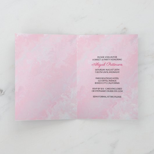 Eine Nacht in Paris Pink Gold Eiffelturm Sweet 16 Einladung (Innenseite)