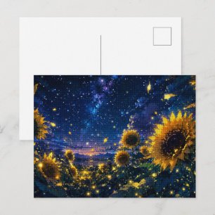Eine Nacht mit den Sonnenblumen und Glühwürmern Postkarte