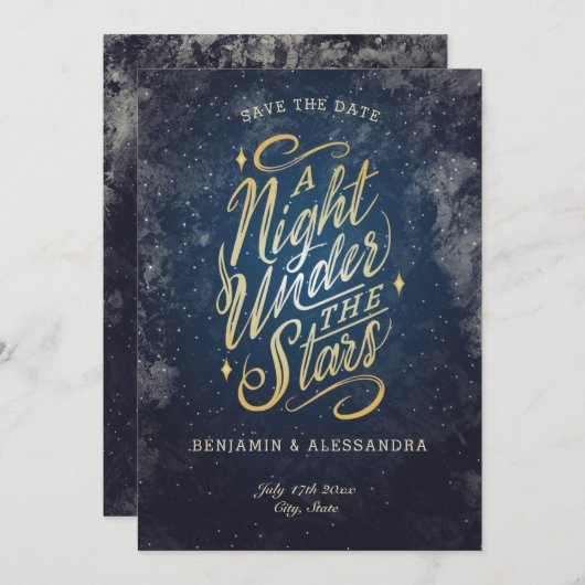 Eine Nacht unter den Sternen Save the Date flache  (Vorne/Hinten)