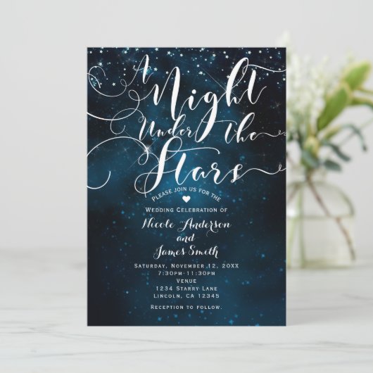 EINE NACHT UNTER DEN STERNEN Starry Blue Skies Hoc Einladung (Stehend Vorderseite)