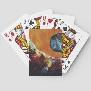 Eine nahe Sicht auf Fantasiewelten und ihre Monde Spielkarten