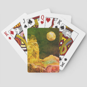 Eine nahe Sicht auf Fantasiewelten und ihre Monde Spielkarten