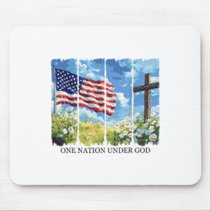 Eine Nation unter der US-Flagge Blume Red White Bl Mousepad