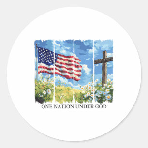 Eine Nation unter der US-Flagge Blume Red White Bl Runder Aufkleber
