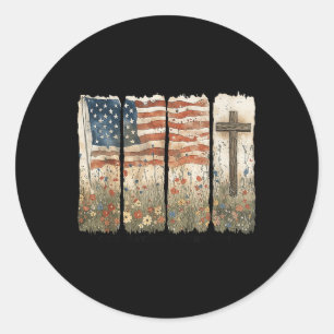 Eine Nation unter der US-Flagge Cross Floral Chris Runder Aufkleber