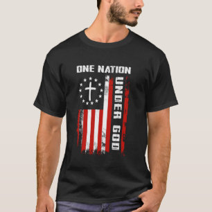 Eine Nation unter Gott Amerikanische Flagge Kreuz T-Shirt