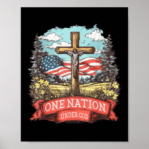 Eine Nation unter Gott Kreuz Jesus USA-Flagge Glau Poster