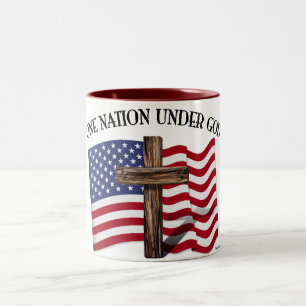 Eine Nation unter Gott mit robustem Kreuz und US-F Zweifarbige Tasse