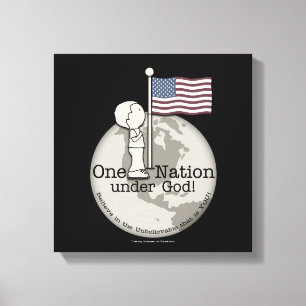 Eine Nation unter Gottes-Kleiner Junge unter US-Fl Leinwanddruck