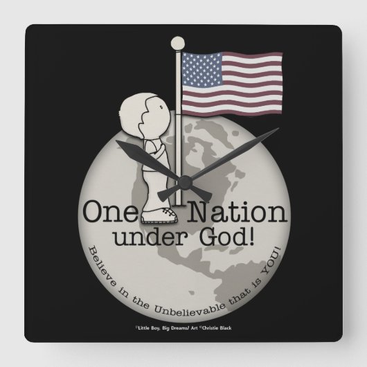 Eine Nation unter Gottes-Kleiner Junge unter US-Fl Quadratische Wanduhr (Vorderseite)