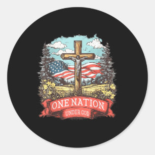 Eine Nation unter Gottes Kreuz Jesus USA-Flagge Gl Runder Aufkleber