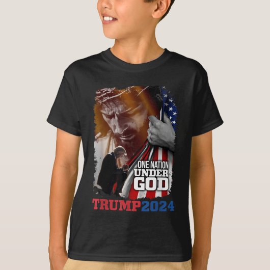 Eine Nation unter Gottes Präsident Trump 2024 Amer T-Shirt (Vorderseite)