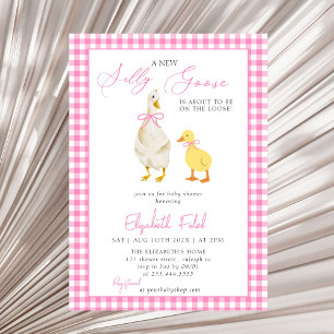 Eine neue Alberne Gänsepink Gingham Baby Dusche Einladung