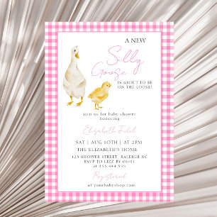 Eine neue Alberne Gänsepink Gingham Baby Dusche Einladung