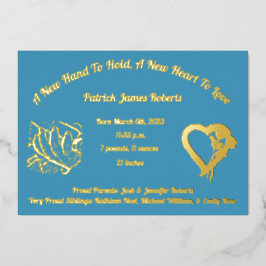 Eine neue Hand, um die Geburtsankündigung von Foto Folieneinladung