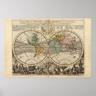 Eine neue Karte der ganzen Welt mit Poster