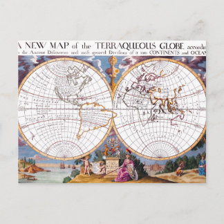 Eine neue Karte der Terraqueus Globe Postkarte