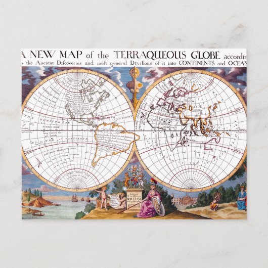 Eine neue Karte der Terraqueus Globe Postkarte (Vorderseite)