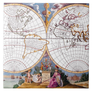 Eine neue Karte der Terraqueus Globe Tile Fliese