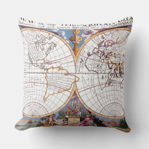Eine neue Karte des Terraqueus Globe Throw Kissen