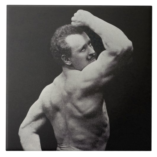 Eine neue Pose von StrongMen Eugen Sandow Bodybuil Fliese (Vorderseite)