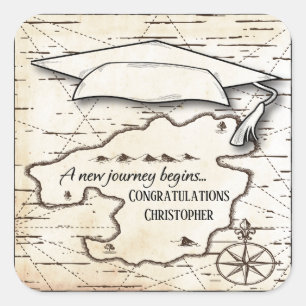 Eine neue Reise-Karte Abschluss Glückwunsch Quadratischer Aufkleber