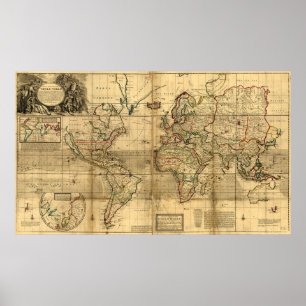 Eine neue und korrekte Karte der ganzen Welt Poster