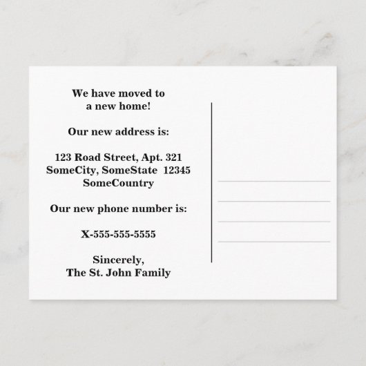 "Eine neue ZUHAUSE!"; lustiges, farbenfrohes Stern Ankündigungspostkarte (Rückseite)