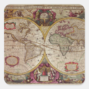 Eine neues Land-und Wasser-Karte der gesamten Erde Quadratischer Aufkleber