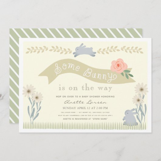 Eine neutrale Babydusche aus Bunny Yellow Genf Einladung (Vorne/Hinten)