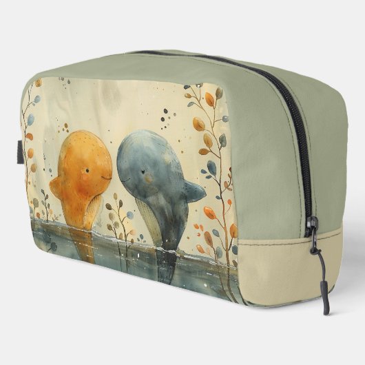 Eine Niedliche Aquarellmalerei mit zwei Walen Waschbeutel (Rechte Ecke)