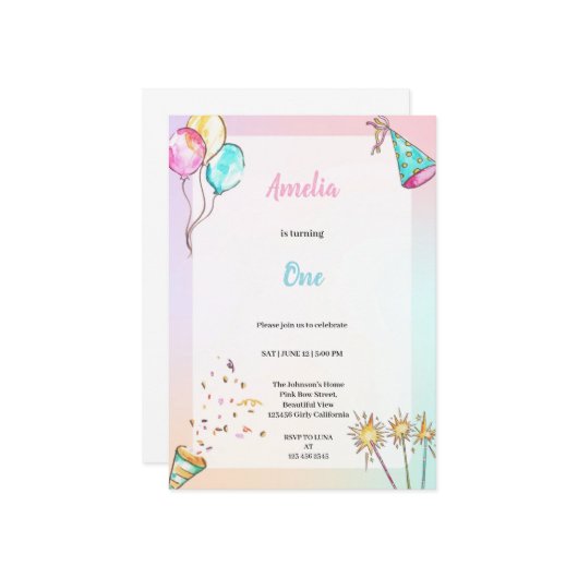 EINE NIEDLICHE BLAU UND PINK ÜBERRASCHENDE GEBURTS EINLADUNG (Vorderseite/Rückseite Beispiel)