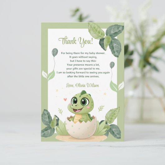 Eine Niedliche Dinosaurier ist auf dem Weg zur Bab Dankeskarte (Stehend Vorderseite)