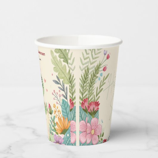 Eine Niedliche Dinosaurier ist auf dem Weg zur Bab Pappbecher (Links)