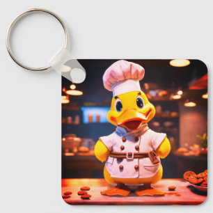 Eine niedliche Ente mit einem Koch gleichmäßigen S Schlüsselanhänger