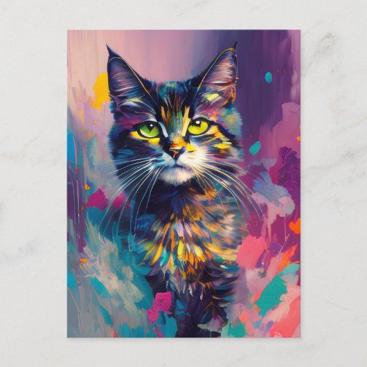 Eine Niedliche, farbenfrohe Katze Postkarte (Vorderseite)