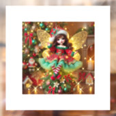 Eine niedliche Fee auf Weihnachtsbaum bunt Design Fensteraufkleber (Blatt 2)