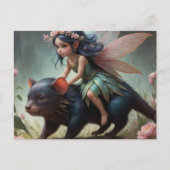 Eine niedliche Fee reitet auf einer Tasmanian Devi Postkarte (Vorderseite)