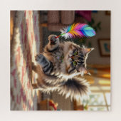 Eine Niedliche, flauschige Katze, die eine Feder j Puzzle (Horizontal)