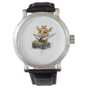 Eine Niedliche Giraffe, die ein Auto auf der Straß Armbanduhr