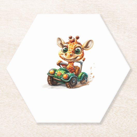 Eine Niedliche Giraffe, die ein Auto auf der Straß Untersetzer (Vorderseite)