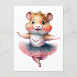 Eine niedliche Hamsterballerina tanzt Ballett. Was Feiertagspostkarte