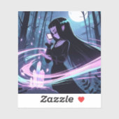 Eine Niedliche Hexe, die Kristalle in Holz aufstap Aufkleber (Blatt)