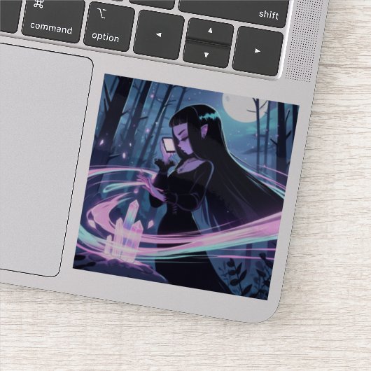 Eine Niedliche Hexe, die Kristalle in Holz aufstap Aufkleber (Detail)