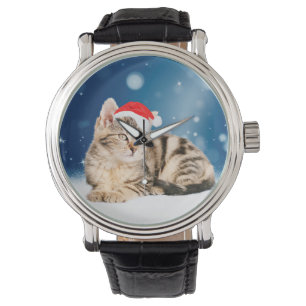Eine Niedliche Katze, die einen Weihnachtsschnee i Armbanduhr