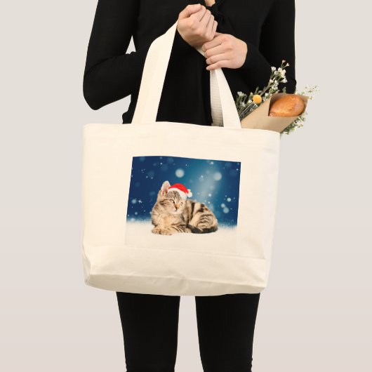 Eine Niedliche Katze, die einen Weihnachtsschnee i Jumbo Stoffbeutel (Vorderseite (Produkt))