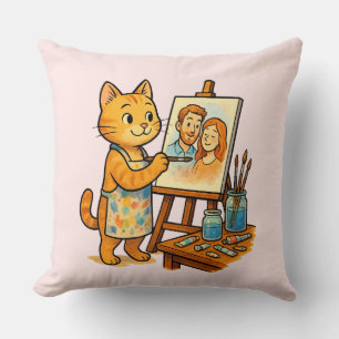 Eine niedliche Katze malt ein Portrait ihrer Famil Kissen