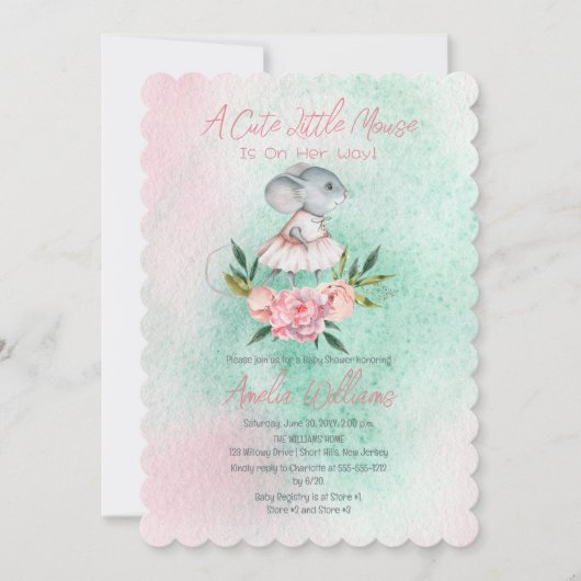 Eine Niedliche kleine Maus ist auf dem Weg zur Mäd Einladung (Vorderseite)