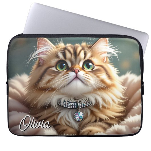 Eine Niedliche Personalisierte Fluffy Tabby Cat Laptopschutzhülle (Vorderseite)