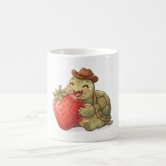 eine niedliche Schildkröte isst eine Erdbeere Kaffeetasse